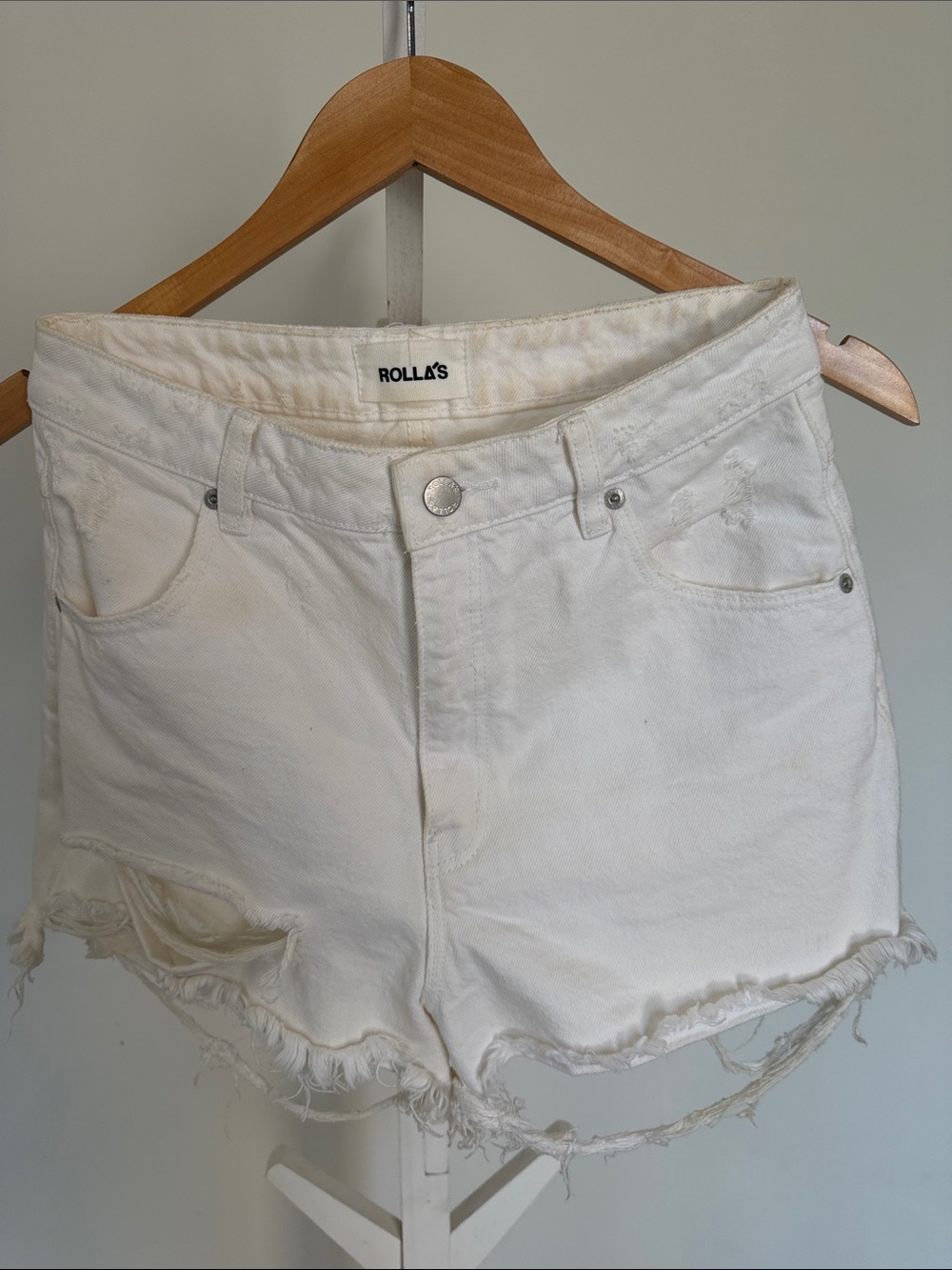 ROLLA'S White Frayed Distressed Denim Cutoff Shorts